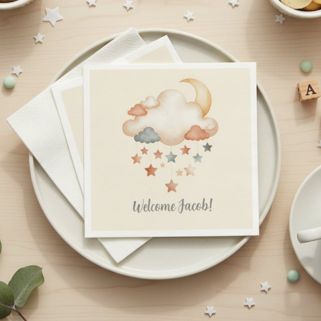 Guardanapo De Papel Adoption Shower – Dreamy Star Welcome (Boho baby shower napkin)
