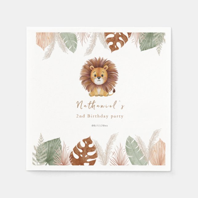 Guardanapo De Papel Adorable Fluffy Lion Birthday (Frente)