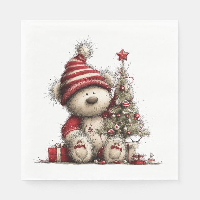 GUARDANAPO DE PAPEL ADORABLE HOLIDAY CHRISTMAS TEDDY BEAR (Frente)