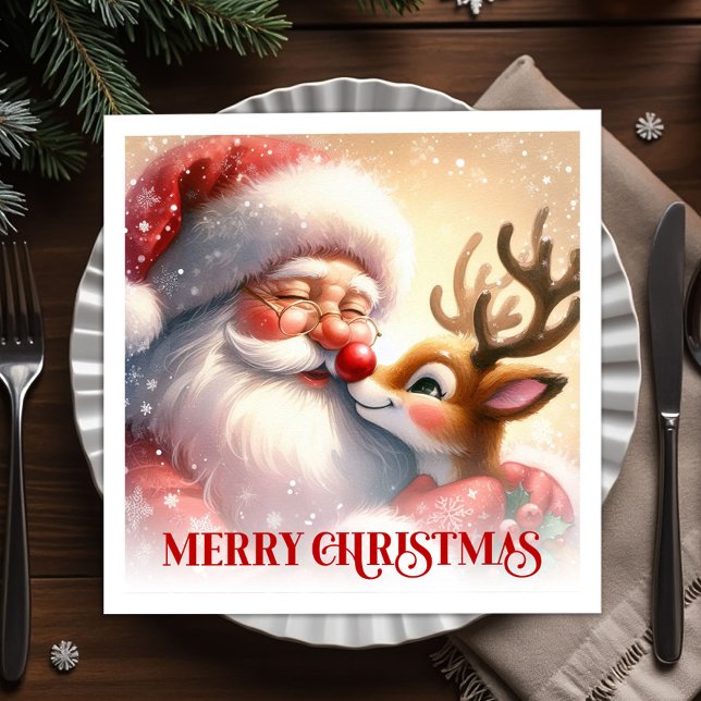 Guardanapo De Papel Adorable Santa Rudolph Festive Party Napkins (Adorable Santa Rudolph Festive Party Napkins)