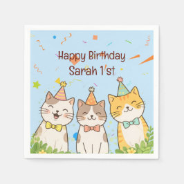 Guardanapo De Papel Adorable Trio of Birthday Cats | Custom Name & Age