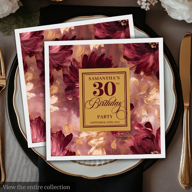 Guardanapo De Papel Adorável Blush Burgundy Dourado Boho aniversário d (Lovely Blush Burgundy Gold Boho 30th Birthday Napkins)