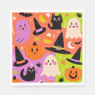 Guardanapo De Papel Adorável Doodle de Halloween - Gato Abóbora Fantas