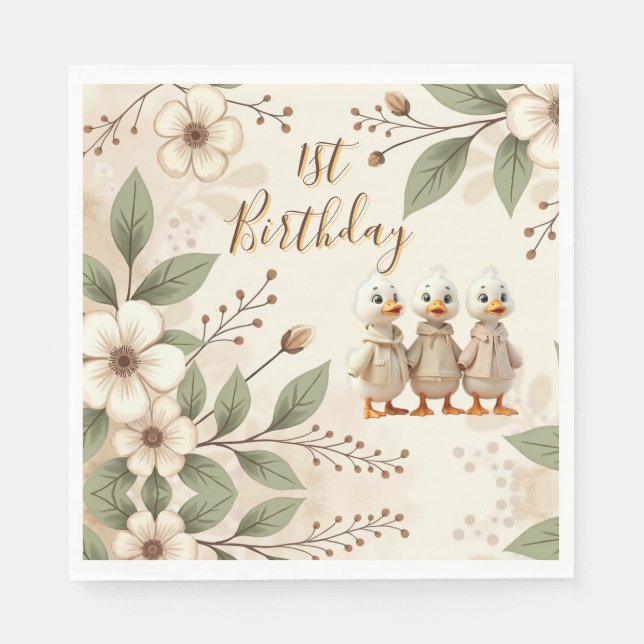 Guardanapo De Papel Adorável Feliz Primeiro Aniversário (Frente)