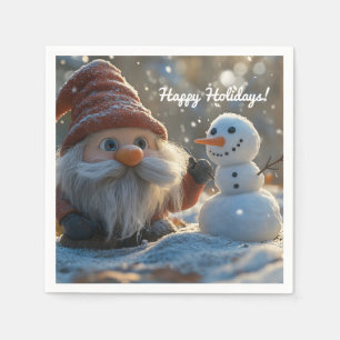 Guardanapo De Papel Adorável Gnome e Snowman numa Terra de inverno