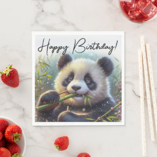 Guardanapo De Papel Adorável Urso Panda Comendo Bambu Feliz Aniversári
