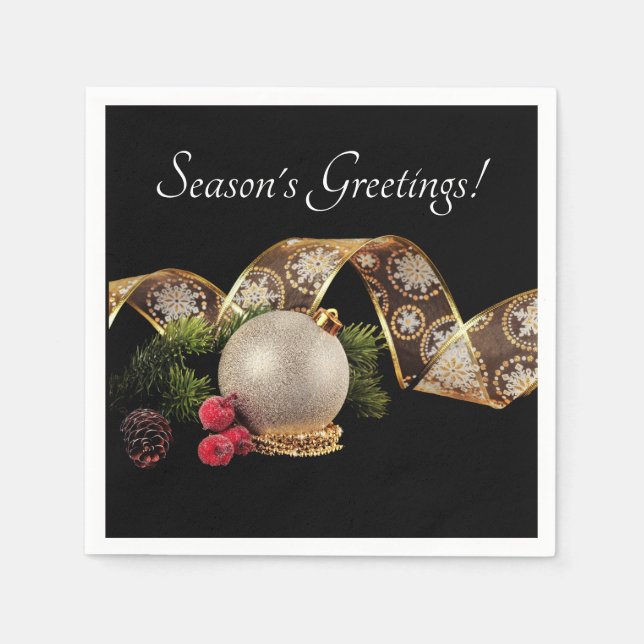 Guardanapo De Papel Adorno, Folhagem e Fita Dourada (Frente)