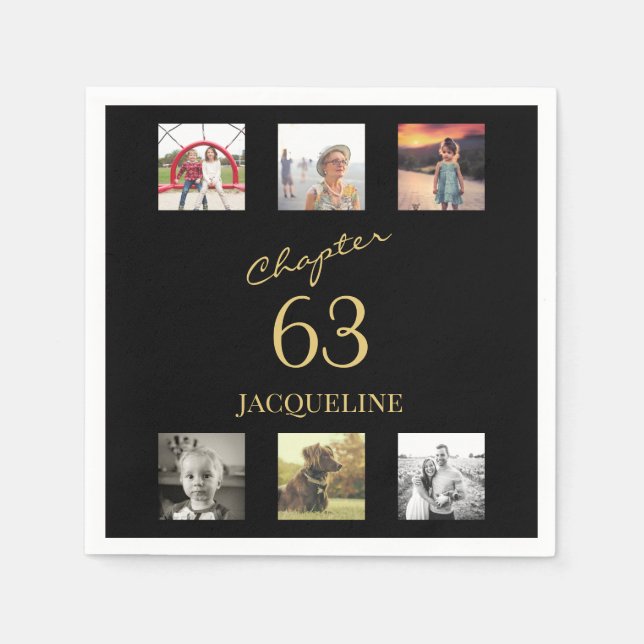 Guardanapo De Papel Adulto 6 Foto Preta E Dourada Qualquer Idade Anive (Frente)