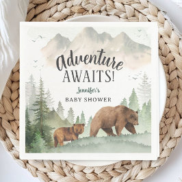 Guardanapo De Papel Adventure Awaits Baby Shower Woodland Bear Paper