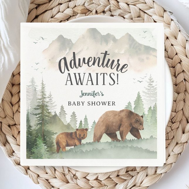 Guardanapo De Papel Adventure Awaits Baby Shower Woodland Bear Paper (Criador carregado)