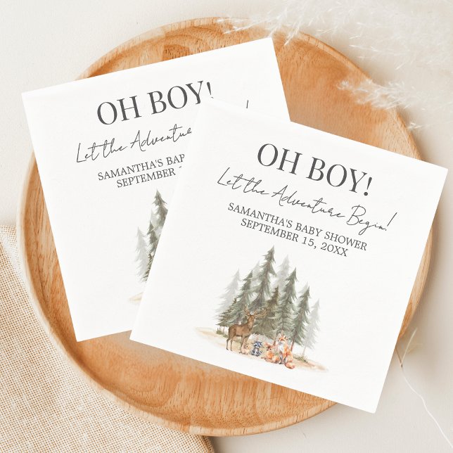Guardanapo De Papel Adventure Begin Baby Shower (Let the Adventure Begin Woodland Animals Baby Shower Napkin)