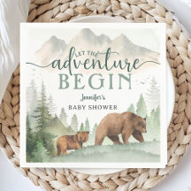 Adventure Begin Baby Shower Bear Woodland Forest