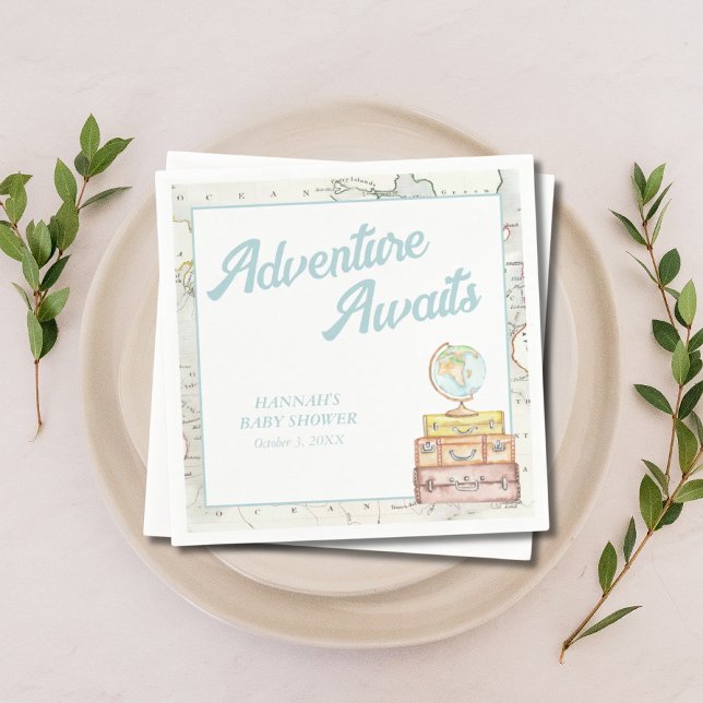 Guardanapo De Papel Adventure Personalizada Aguarda Chá de fraldas Nap (Personalized Adventure Awaits Baby Shower Napkins
)