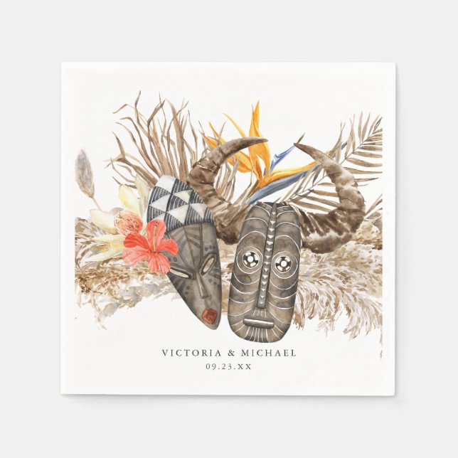 Guardanapo De Papel Afafricano Safari Boho Floral Monograma (Frente)