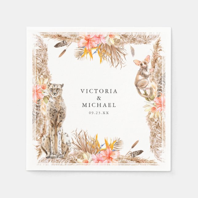 Guardanapo De Papel Afafricano Safari Boho Floral Monograma (Frente)