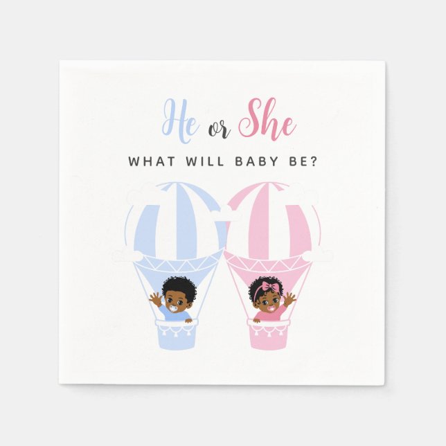 Guardanapo De Papel African American Baby Air Balloon Gender Reveal (Frente)