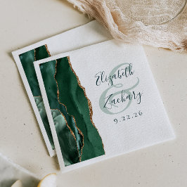 Guardanapo De Papel Ágata Geodo Esmeralda Verde Script Dourado Casamen