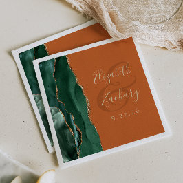 Guardanapo De Papel Ágata Geodo Script Esmeralda Verde Dourado Ferruge