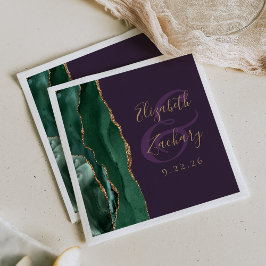 Guardanapo De Papel Ágata Script Esmeralda Verde Dourado Roxo Casament