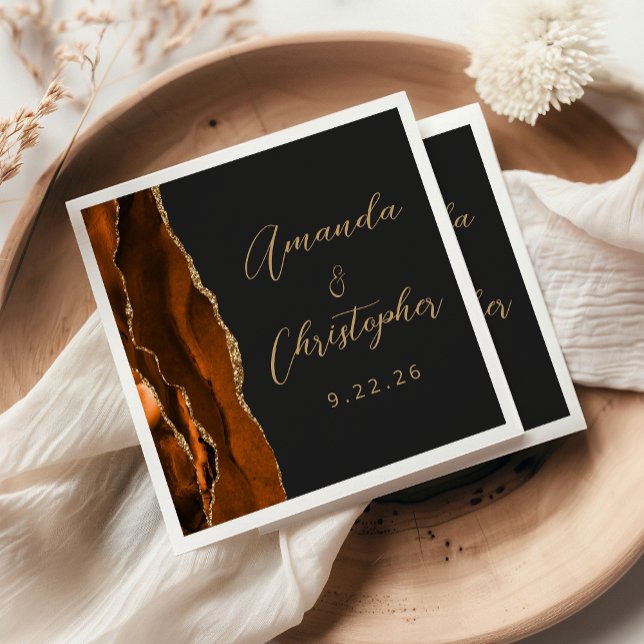 Guardanapo De Papel Agate Burnt Orange Dourado Script Dark Casamento (Criador carregado)