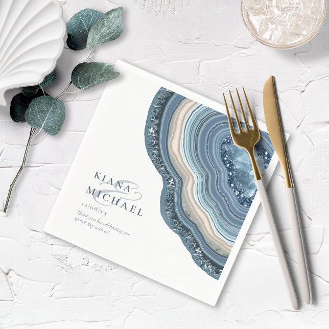 Guardanapo De Papel Agate Geode Glitter Wedding Dusty Blue ID647 (Criador carregado)