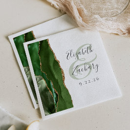 Guardanapo De Papel Agate Geode Script Hunter Verde Dourado Casamento