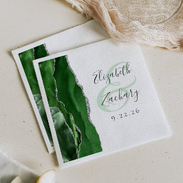 Guardanapo De Papel Agate Geode Script Hunter Verde Prata Casamento