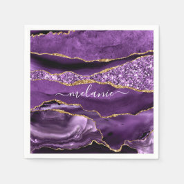 Guardanapo De Papel Agate Purple Dourado Glitter Nome Personalizado Na