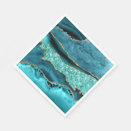 Guardanapo De Papel Agate Teal Blue Glitter Marble Aqua Turquoise