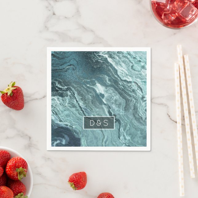 Guardanapo De Papel Agato Teal Cristalalizado | Pedra Marmorizada Aqua (Insitu)