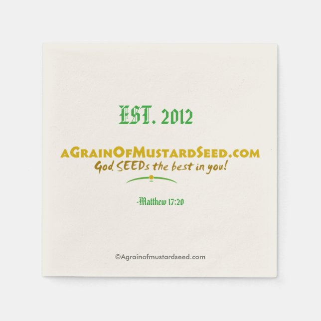 Guardanapo De Papel Agrainofmustardseed.com EST 2012 (Frente)