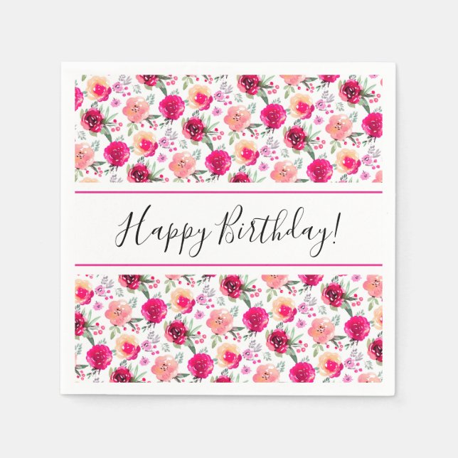 Guardanapo De Papel Água Cerise Floral Aniversário (Frente)