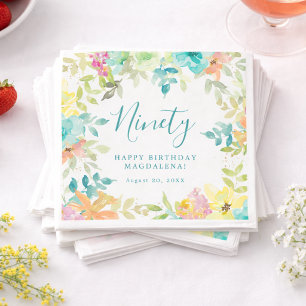 Guardanapo De Papel Água Colorida Floral Personalizada de Aniversário