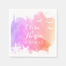 Guardanapo De Papel Água-forte cor-de-rosa, casamento de verão na prai