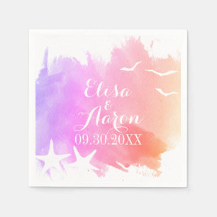 Guardanapo De Papel Água-forte cor-de-rosa, casamento de verão na prai
