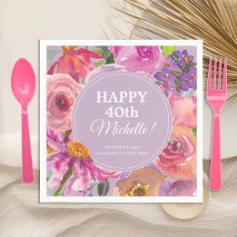 Guardanapo De Papel Água-forte Floral Rosa Roxo 40º Aniversário