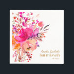 Guardanapo De Papel Água-forte Rosa Floral Elegante Bat Mitzvah<br><div class="desc">Guardanapos Pink Gold Watercolor Floral Elegante Bat Mitzvah</div>