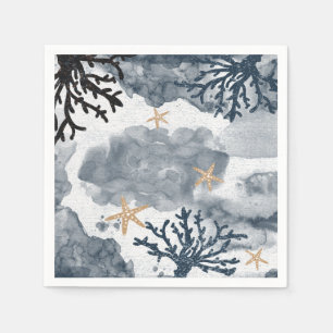 Guardanapo De Papel Água-marinha Coral Náutico Azul Aquarela Festa Ele