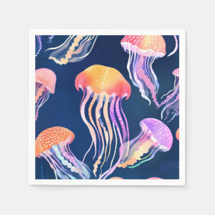 Guardanapo De Papel Água-viva Colorida Aquarela de Animal Marinho