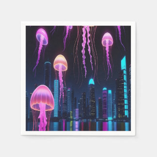 Guardanapo De Papel Água-viva Neon Sobre a Cidade Cibernética