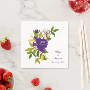 Guardanapo De Papel Aguarela Dourado roxa casamento personalizado