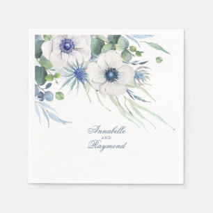 Guardanapo De Papel Aguarela elegante das hortaliças florais azuis