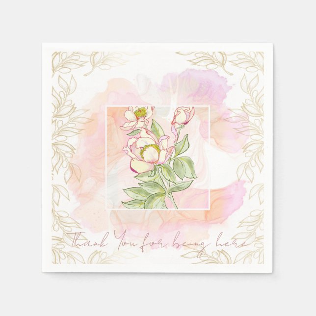 Guardanapo De Papel Aguarela Floral Rosa Boho (Frente)