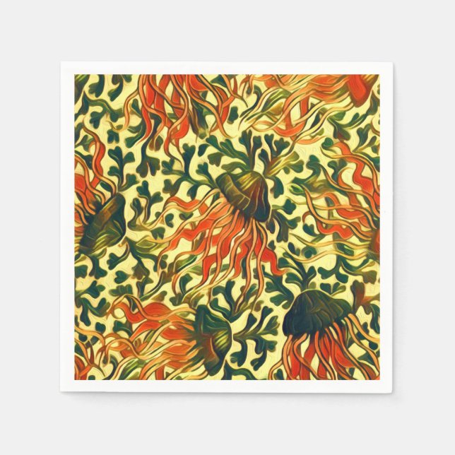 Guardanapo De Papel Águas-vivas tropicais subaquáticas Oceanas de arte (Frente)