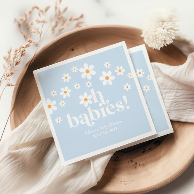 Guardanapo De Papel Ah Bebês! Retrô Margarida azul boho Chás de Bebê (Criador carregado)