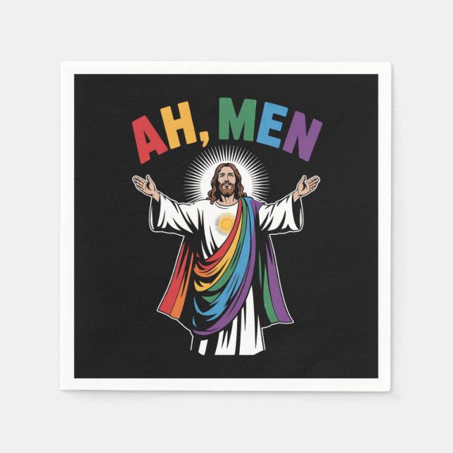 Guardanapo De Papel Ah Men Engraçado Jesus LGBTQ Orgulho gay Rainbow (Frente)