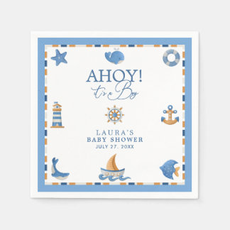 Guardanapo De Papel Ahoy É um Menino Chuvada Náutica Oceano Baby Showe