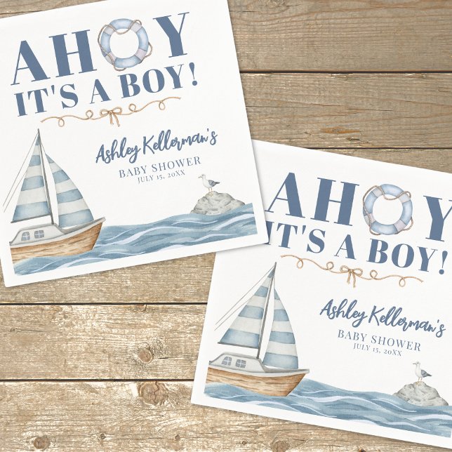 Guardanapo De Papel Ahoy Náutico É um Chá de fraldas (Nautical Ahoy It's A Boy Baby Shower Napkins)
