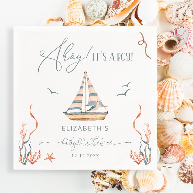 Guardanapo De Papel Ahoy, veleiro náutico É um Chá de fraldas (Criador carregado)