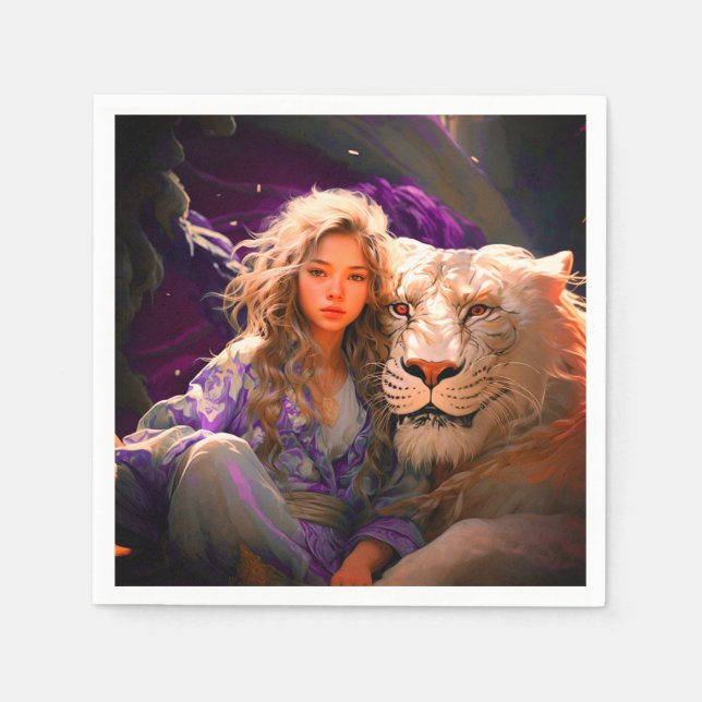 Guardanapo De Papel Ai Girl and Lion (Frente)